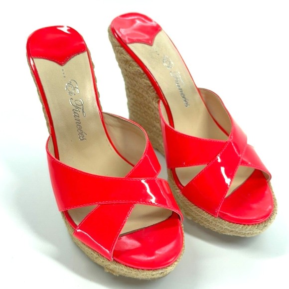 Et Fiancees Bright Hot Pink Espadrille Wedge Slip On Sandals Ankle strap Size 36 - Picture 1 of 9